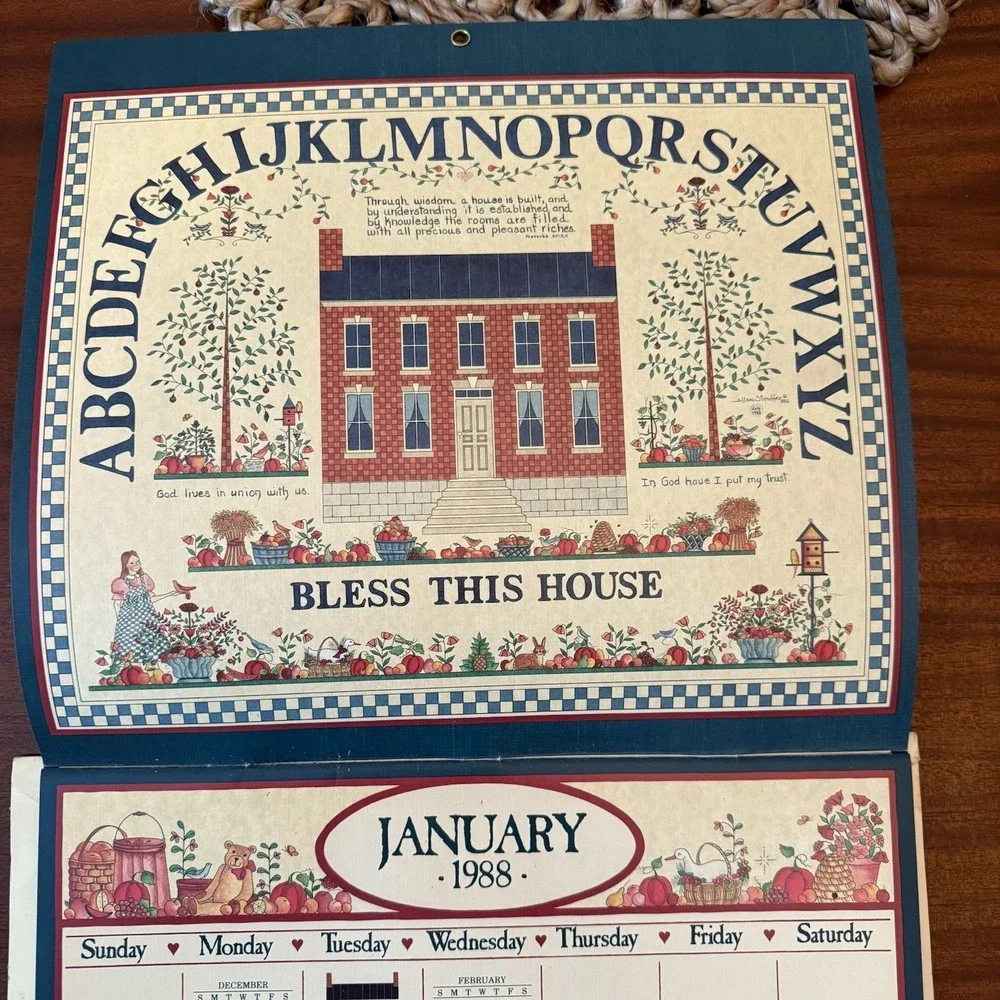 1988 Country Sampler Calendar ‎ – 12x12 – Folk Art Cottagecore Grannycore